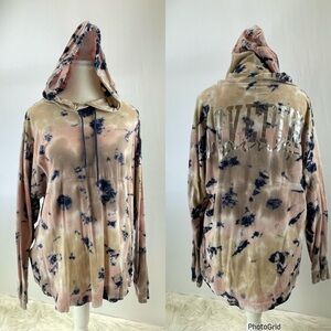 Victoria’s Secret PINK Oversized Pullover Long Sleeve Tie-Dye T-Shirt Hoodie, XS